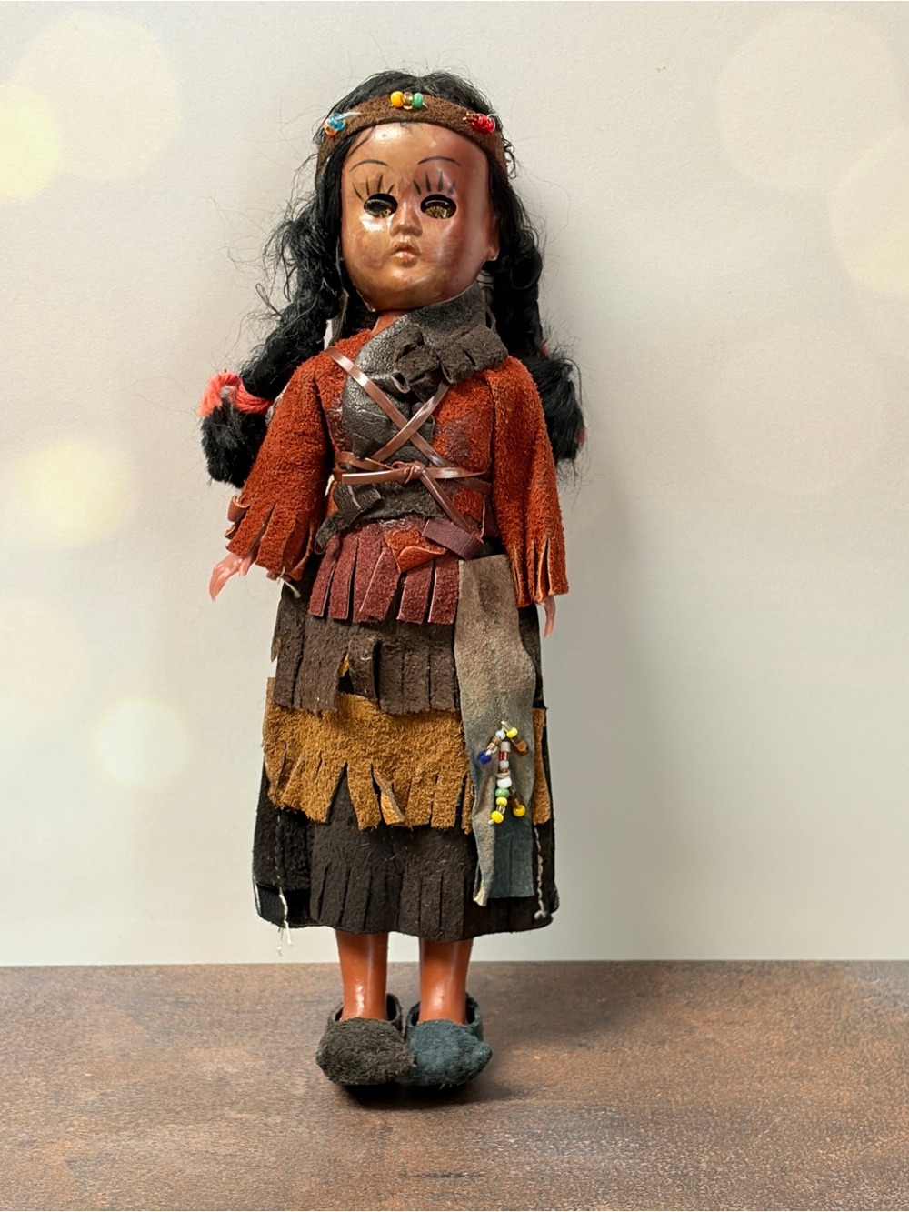Vintage Native American Style Souvenir Doll w Baby Papoose Cradleboard 7”
